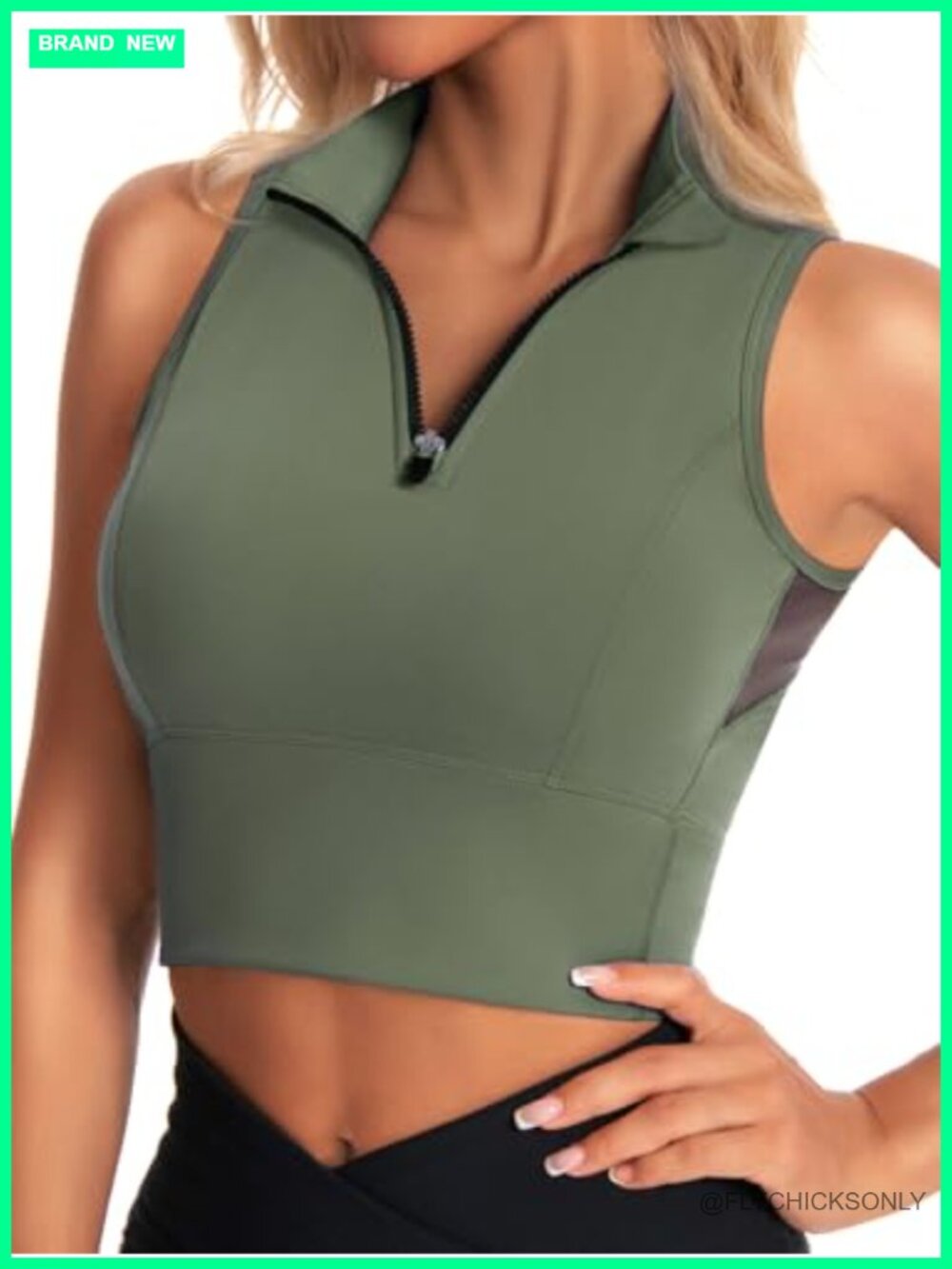 Zip Front Cropped Workout Tank Top with Built in Bra